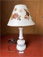Vintage Milk Glass Lamp w/ Pressed Flowers Shade