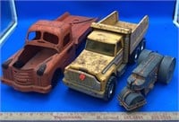 3 Vintage Metal Toy Trucks and Tractor