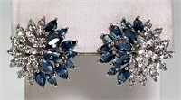 Sterling Large White/Blue Sapphire Earrings 8 Gram