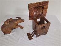 Philippines wooden hand carved hut and caribou