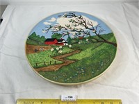 Vintage Large Hand Painted Ceramic Farm Scene