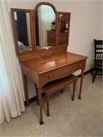 Antique Tiger Oak Dressing Vanity Table with