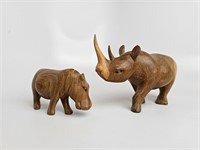 hand carved rhino, hippo
