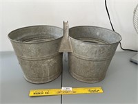Vintage Galvanized Handled Double Bucket - Hard