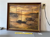 Vintage Ships Painting Framed B. Miller