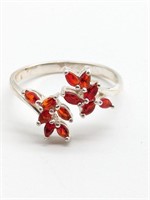 Sterling Silver Red Leaf Ring  size 10