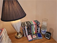 dvds, lamp, playing cards