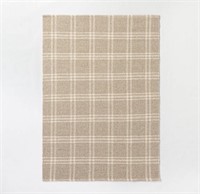 5'x7' Woven Plaid Wool/Cotton Area Rug Neutral