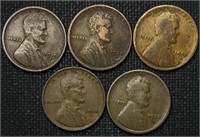 1919-S, 1920-S, (3) 1920-D Wheat Cents