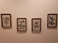 4 framed bird scene fabric art