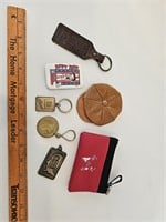 coin pouches, key chains, pins