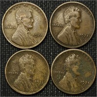 1921-S, 1923, (2) 1924-S Wheat Cents