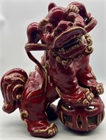 Large Scale Chinese Glazed Red w/ Gold Foo Dog 1/2
