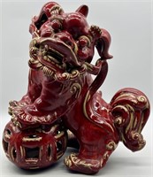 Large Scale Chinese Glazed Red w/ Gold Foo Dog 2/2