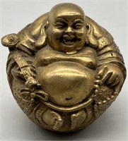 Seated Lucky Buddha Brass Figurine