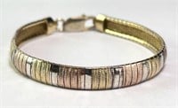 Italian Sterling Tri-Colored Bracelet 15 Grams 7"