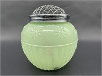 Vintage Jadeite Glass Flower Frog Jar Vase