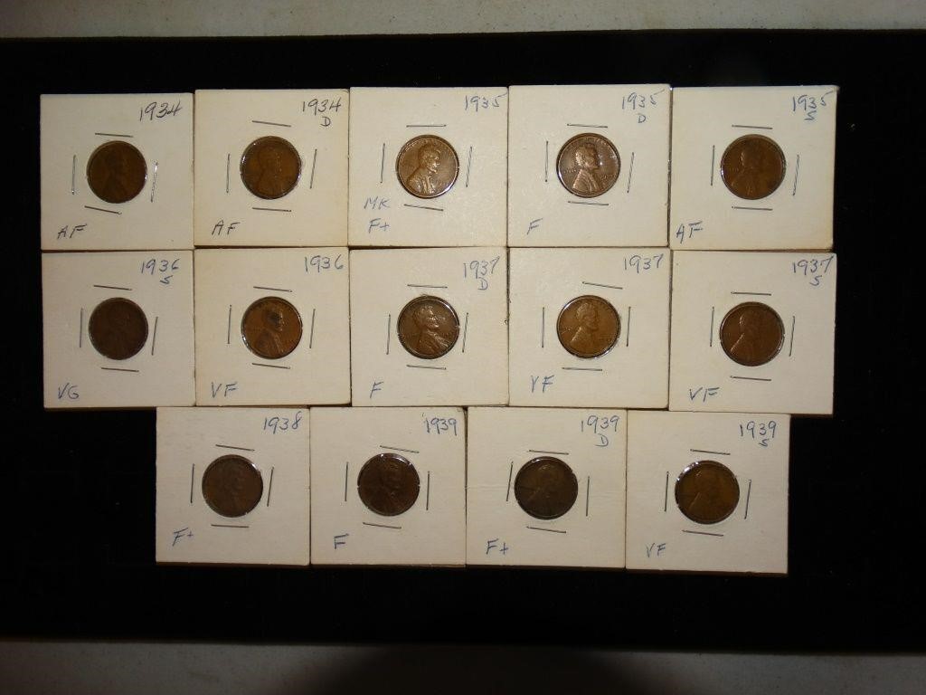 1934 thru 1939 US Wheat Pennies