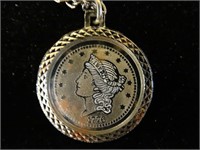 1776 U.S. Twenty D. Silver Tone Coin Token Pendant