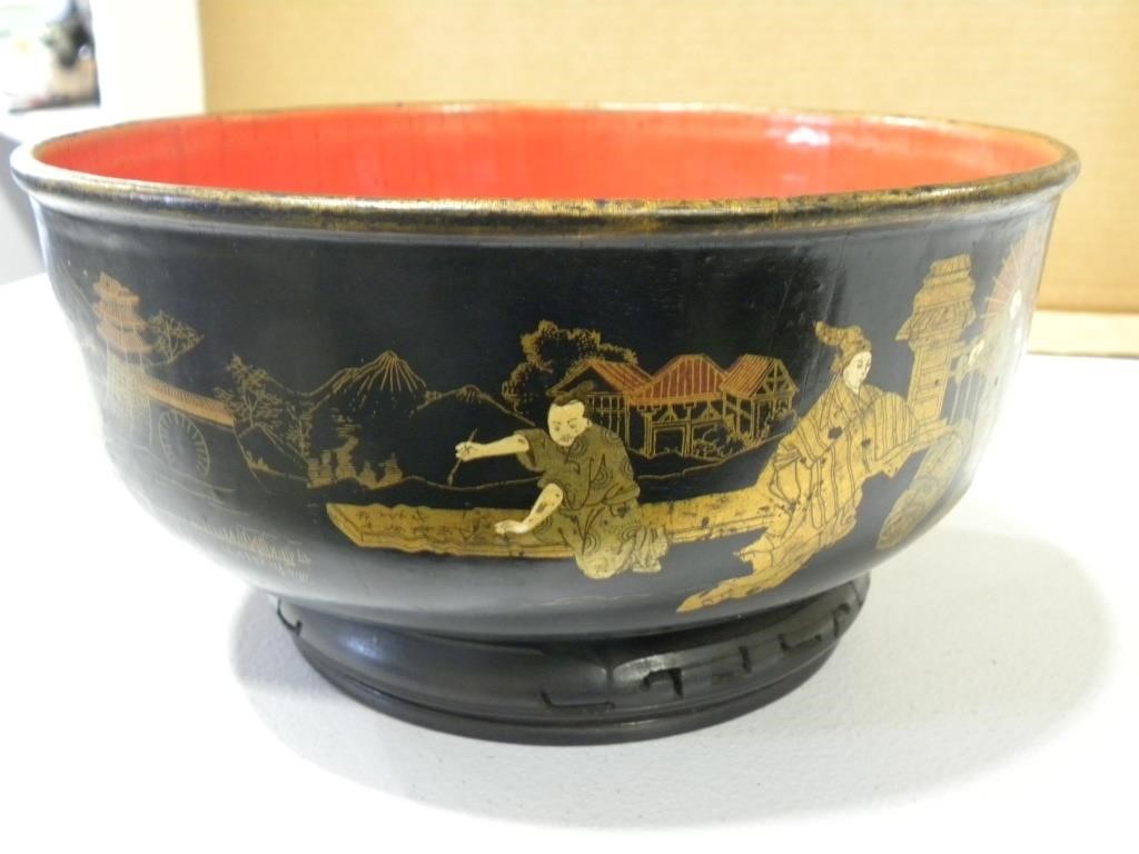 Asian Laqured Bowl and Stand