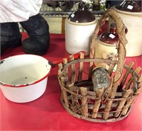 Granite pot and basket with fossils