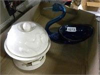 Old egg cooker and glass swan