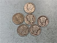 Six Mercury dimes