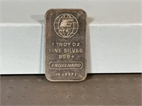 One Troy ounce Engelhard silver bar, .999 purity