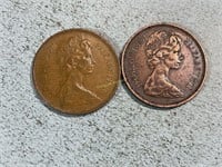 Two 1971 United Kingdom two pence coins