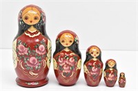 Russian Babushka Hand Painted Wood Nesting Dolls