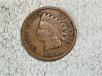 1886 Indian head cent, variety two feather