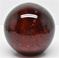 Amber Art Glass Sphere Ball - Controlled Bubbles