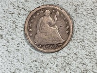 1853 Liberty seated half dime, arrows at date
