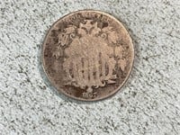 1867 shield nickel, no rays