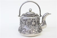 Chinese Silver Two Handles Teapot Qing Dynasty
