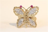 Diamond and Gold Butterfly Women Ring