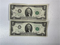 Two 1976 $2 Federal Reserve notes