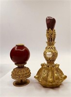 Two Chinese Court Hat Finial w Red Precious Stone