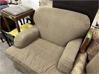 UPHOLSTERED ARM CHAIR & OTTOMAN