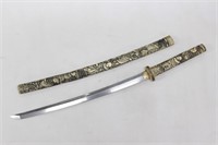 Antique Japanese Sword w Bone Engraved Handle&Scab