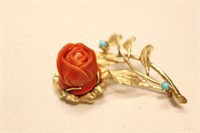 Coral and Gold Brooch