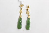 Pair of Chinese Jade Earring w 14K Gold