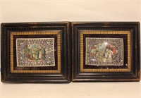 Pair of Framed Paper Cut Religious Color Scene