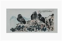 Chinese Ink Color Scroll Painting w Signature