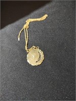 Gold filled necklace. Initial "S". Has engraving