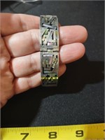 Sterling bracelet, 56g. Abalone inlay. Mexico.