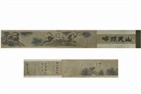 Chinese Ink Color Scroll Painting, Monkeys