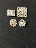 Weiss Rhinestone brooches and clip earrings