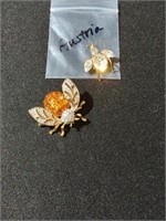Dynamic Duo of Bee brooches. Smaller one is
