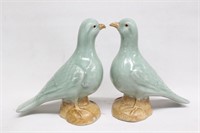 Pair of Republican Period Porcelain Pigeon